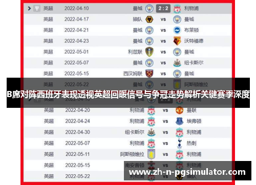 B席对阵西班牙表现透视英超回暖信号与争冠走势解析关键赛季深度